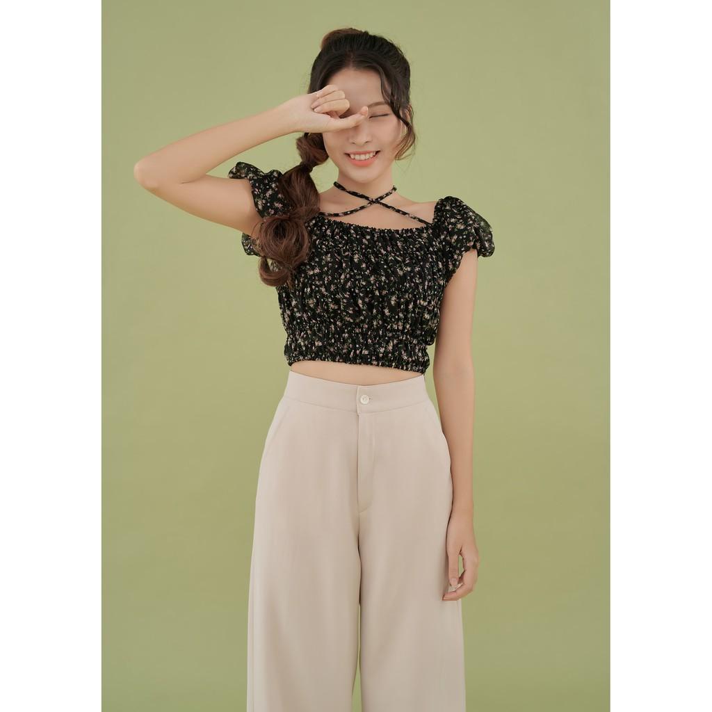 Áo crop top tay bồng phối dây nữ tính dáng ôm Tia Top By Gum