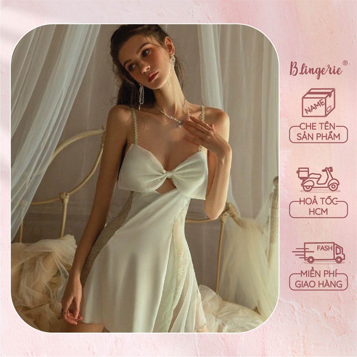 Váy Ngủ Nơ Hai Dây Dễ Thương (Không kèm áo choàng) - B.Lingerie