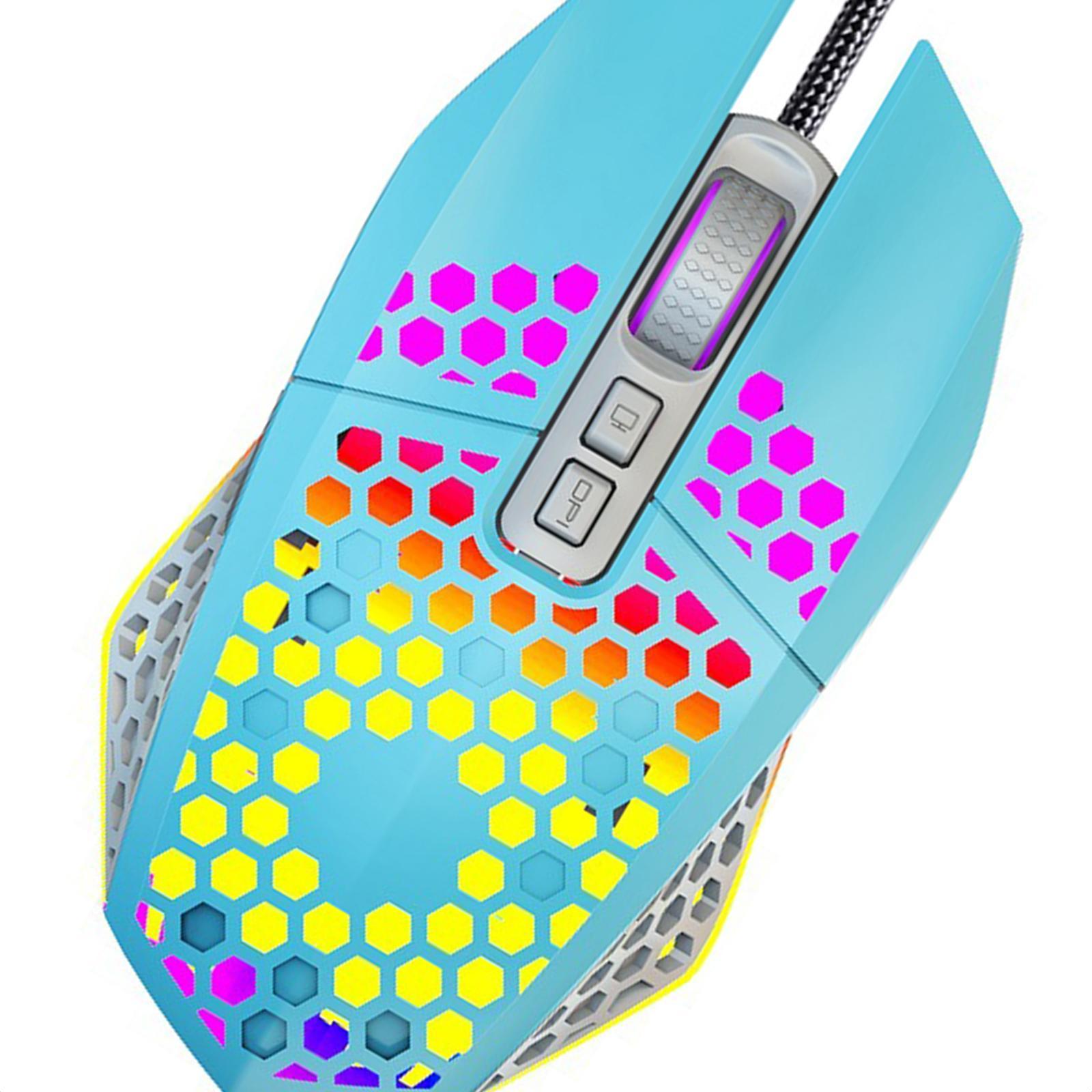 Wired Mouse Honeycomb Designed for Computer PC Notebook 7 Buttons Blue