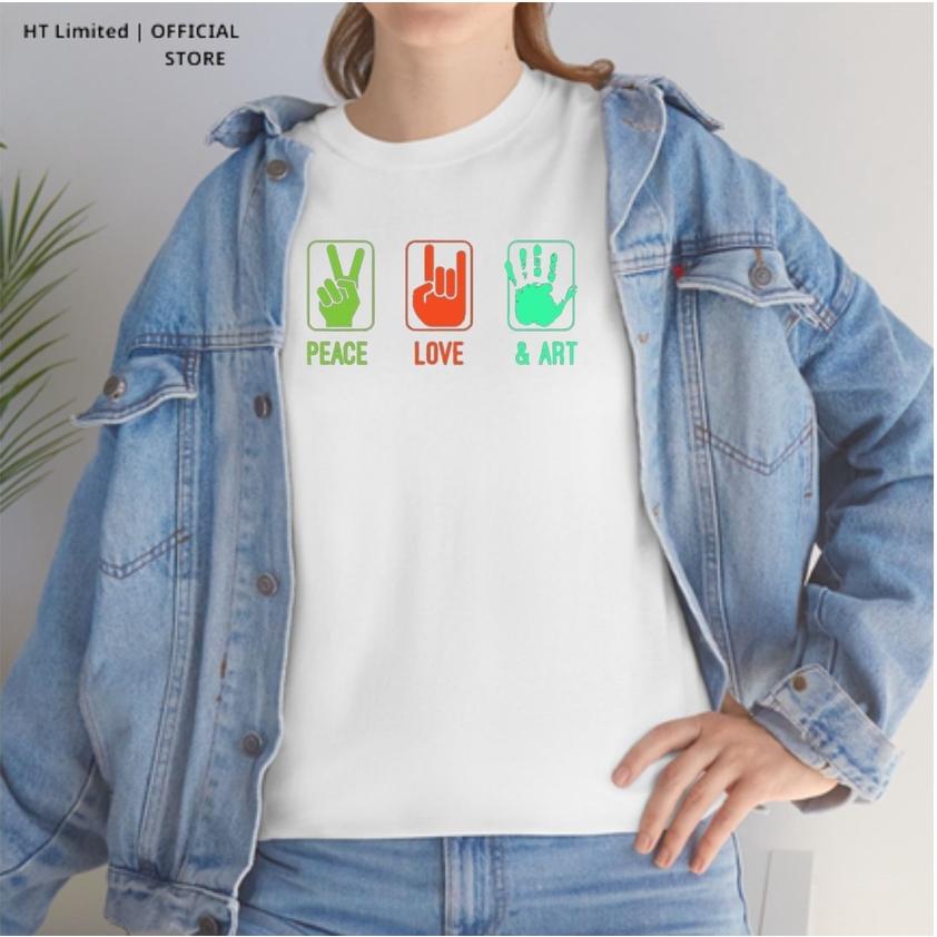 Áo thun thiết kế Unisex họa tiết peace love art basic local brand, Cotton Cao Cấp 100%