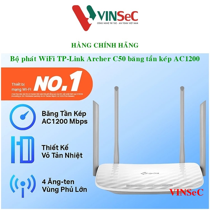 Bộ Phát Wifi TP-Link Archer C50 Băng Tần Kép AC1200 - Hàng Chính Hãng