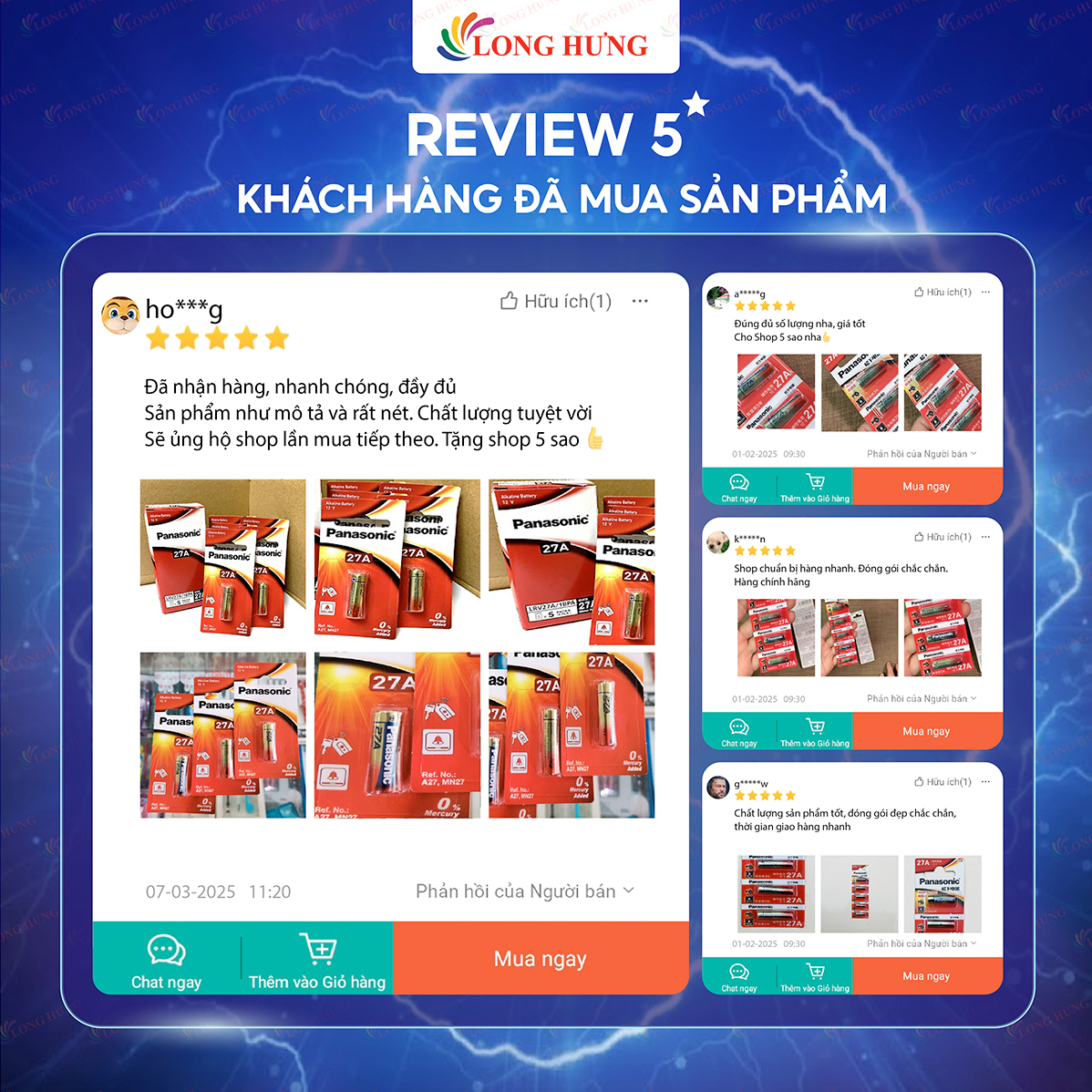 Vỉ Pin kiềm Panasonic Alkaline 27A 12V LRV27A/1BPA (1 viên/5 viên) - Hàng chính hãng
