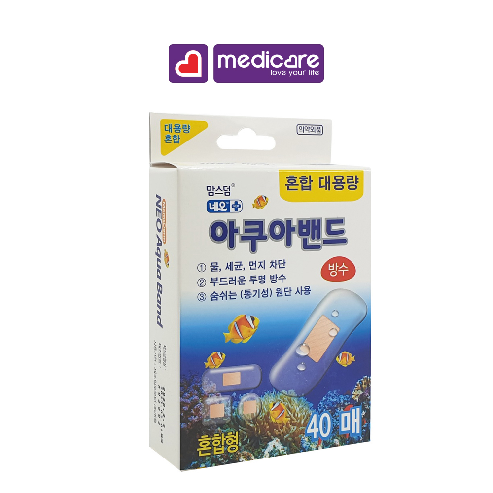 Băng Cá Nhân MomsDerm Neo Waterproof Aqua Bandage Chống Thấm Nước 40 cái