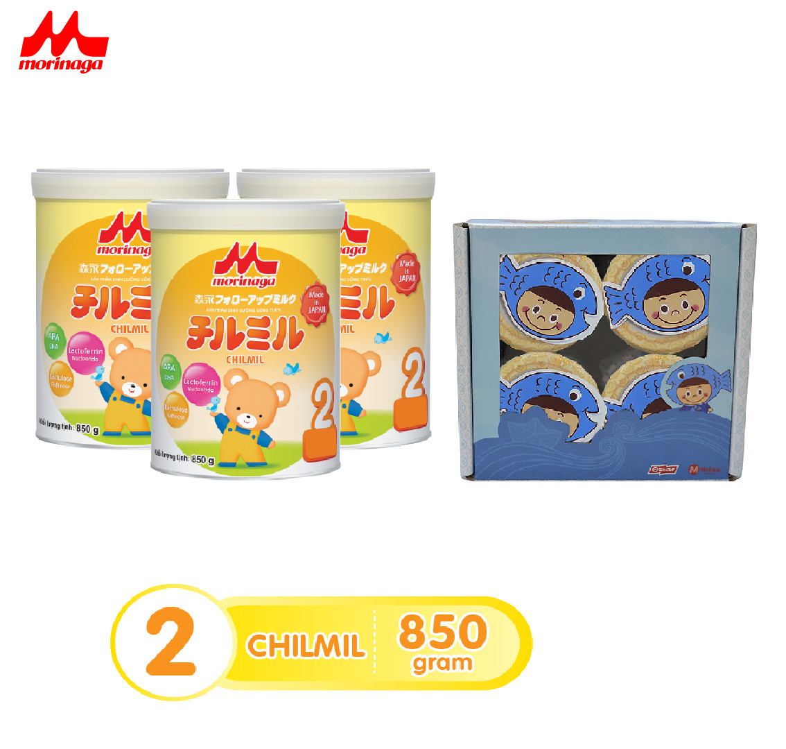 Combo 3 hộp sữa Morinaga số 2 Chilmil 850gr và 4 hủ ruốc cá hồi