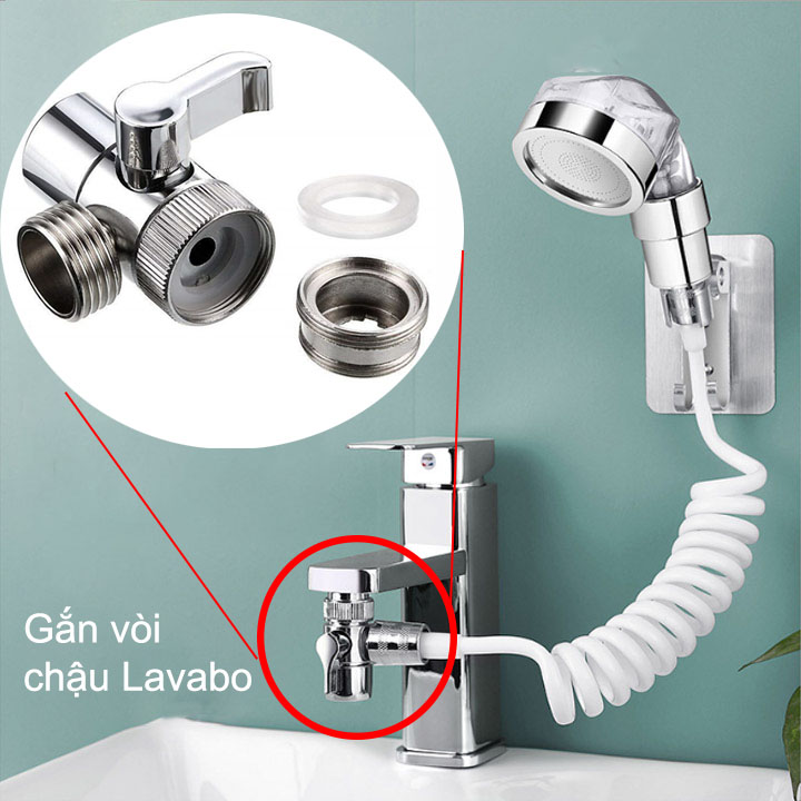 Đầu chuyển đổi vòi nước ra sen tắm, 1 đầu vào 2 đầu ra, bằng hợp kim hoặc nhựa tùy chọn