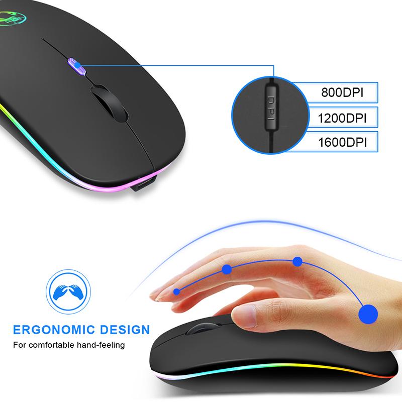 Chuột Không Dây Bluetooth RGB Sạc Máy Tính Im Lặng Mause LED Backlit Công Thái Học Chơi Game Cho Laptop