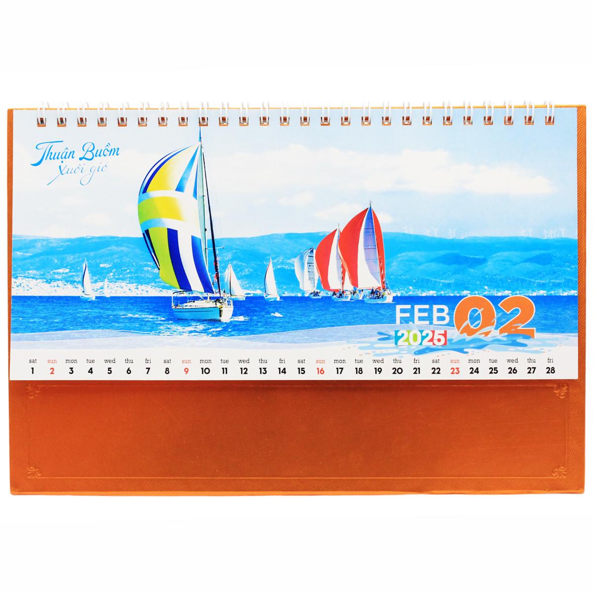 Lịch Bàn 2025 Có Note - Thuận Buồm Xuôi Gió - Văn Lang VL-LB14 - Đế Màu Xanh