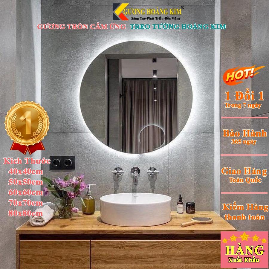 Gương đèn led cảm ứng để bàn trang điểm makeup nhà tắm phòng wc cao cấp thông minh treo tường kích thước tròn 70cm và 80cm guonghoangkim mã HK-0003