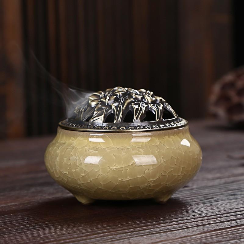 Dụng Cụ Đốt Trầm Men Rạn Sang Trọng Có Nắp Đậy TP'S