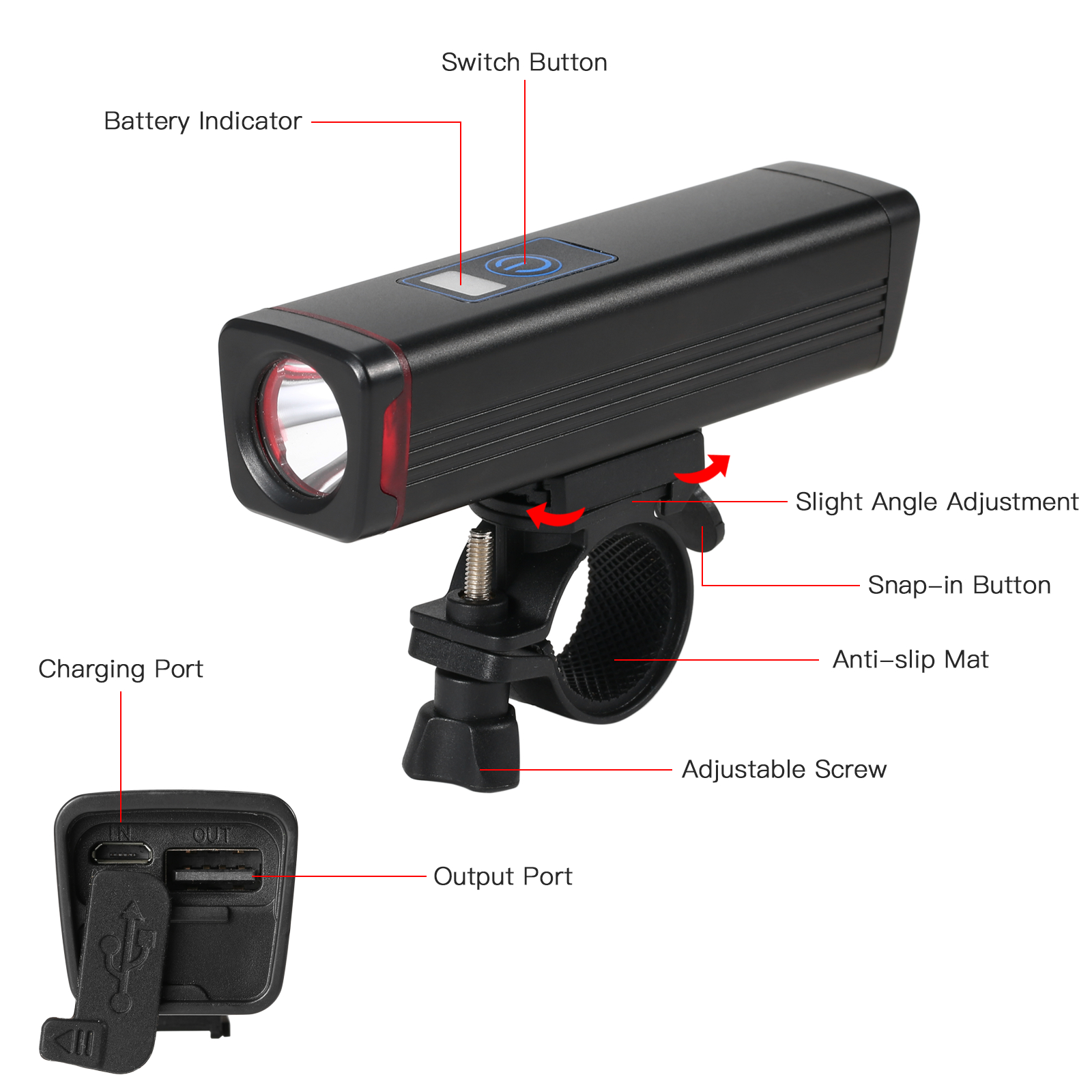 Đèn xe đạp LED siêu sáng có thể sạc lại làm bằng hợp kim nhôm và chống nước