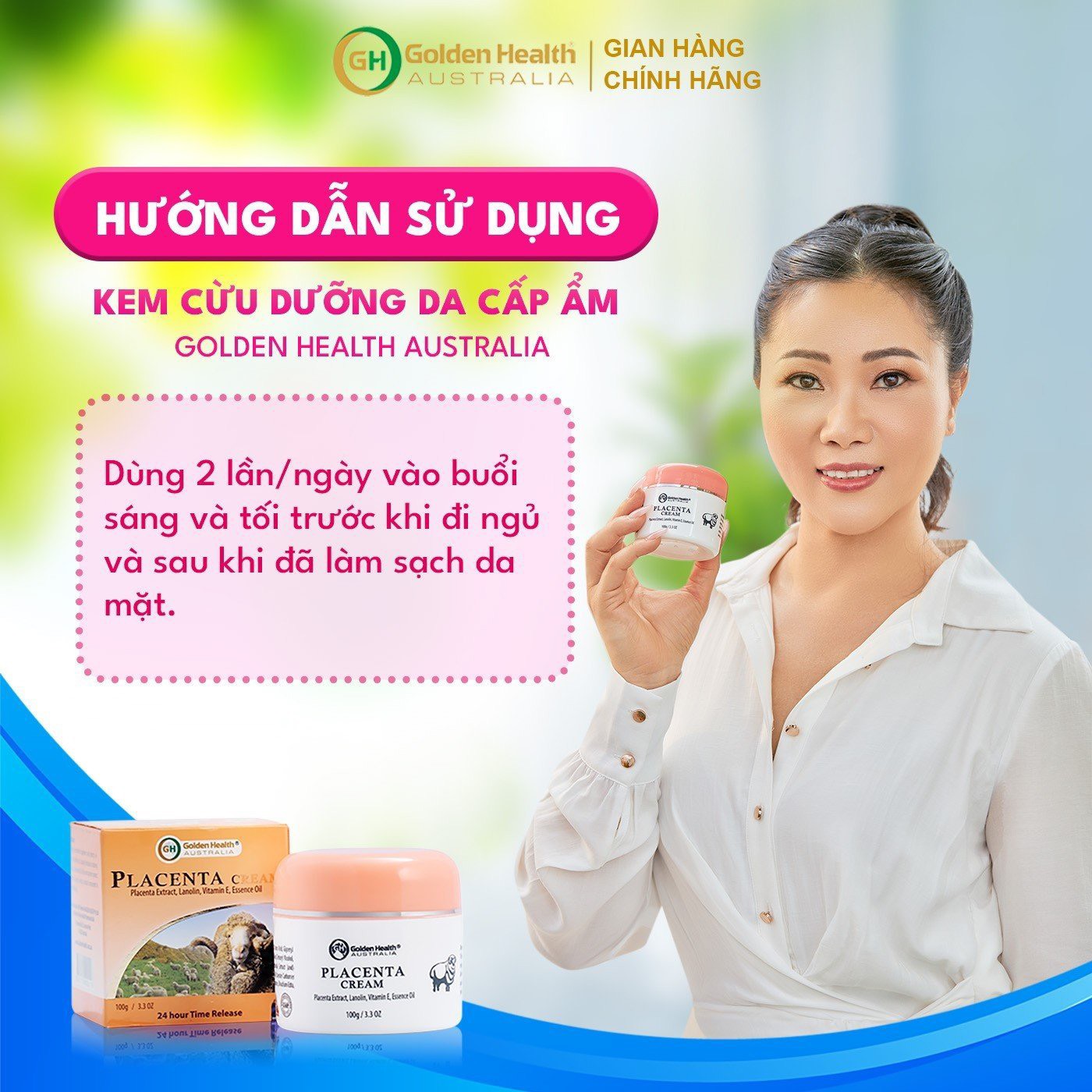 Kem Dưỡng Trắng Da Nhau Thai Cừu Chống Nhăn, Giúp Làm Mờ Vết Thâm Nám, Dưỡng Ẩm Da Luôn Căng Bóng, Mịn Màng, Thúc Đẩy Tái Tạo Tế Bào Mới Golden Health Vitamin E Essence Oil 100g - Nhập Khẩu Chính Ngạch Từ Úc - KN Beauty Cosmetics