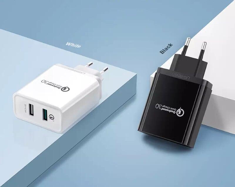 Ugreen UG30599CD132TK 30W màu Đen Củ sạc nhanh 2 cổng USB chuẩn QC 3.0 + 2.4A - HÀNG CHÍNH HÃNG