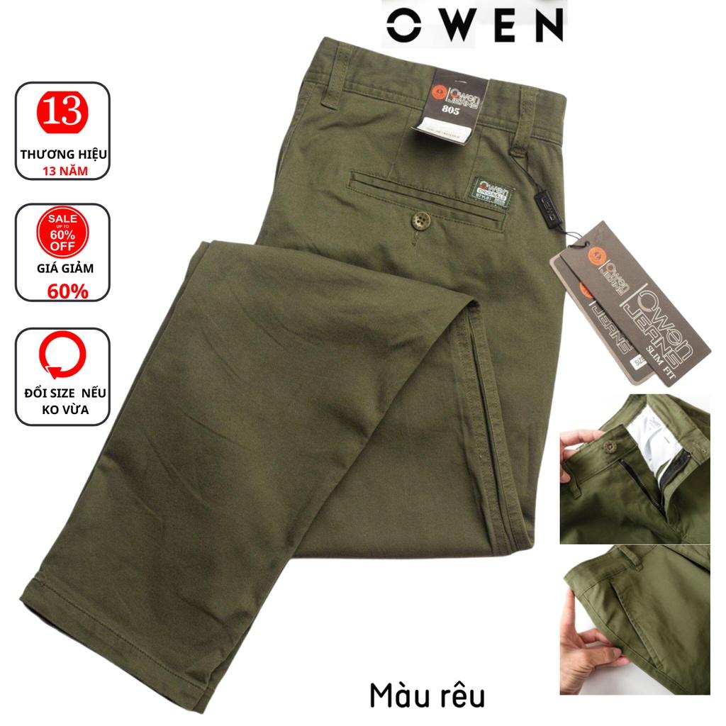 Quần kaki nam OWEN chuẩn hãng màu rêu, chất kaki cotton dày dặn, cao cấp, co giãn, form đứng dáng slimfit nhẹ trẻ trung