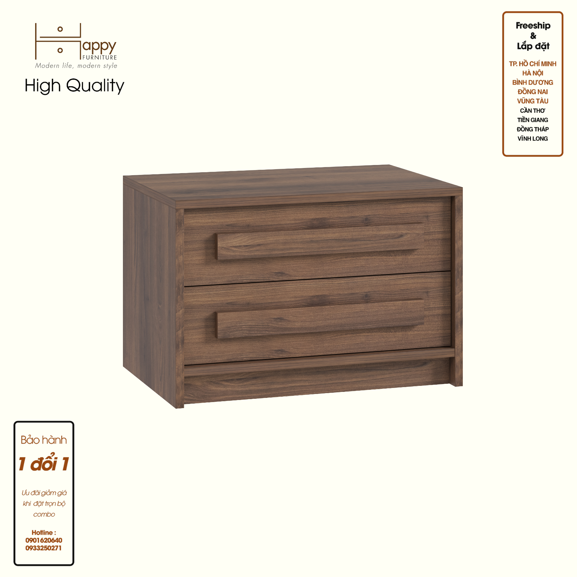 HAPPY FURNITURE , Táp đầu giường 2 ngăn kéo - RUBEL, THK_253 , 60cm x 40cm x 40cm DxRxC
