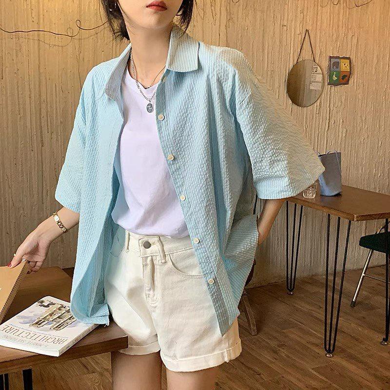 Áo Sơ Mi Kẻ Xốp Tay Lỡ Dáng Thụng Trùm Mông 5 Màu
