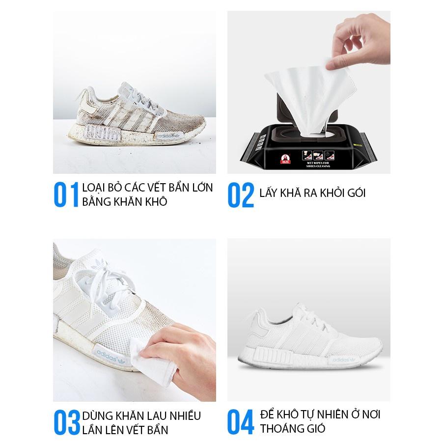 Giấy lau giày, vệ sinh giày màu đen sneaker không cần giặt 80 miếng