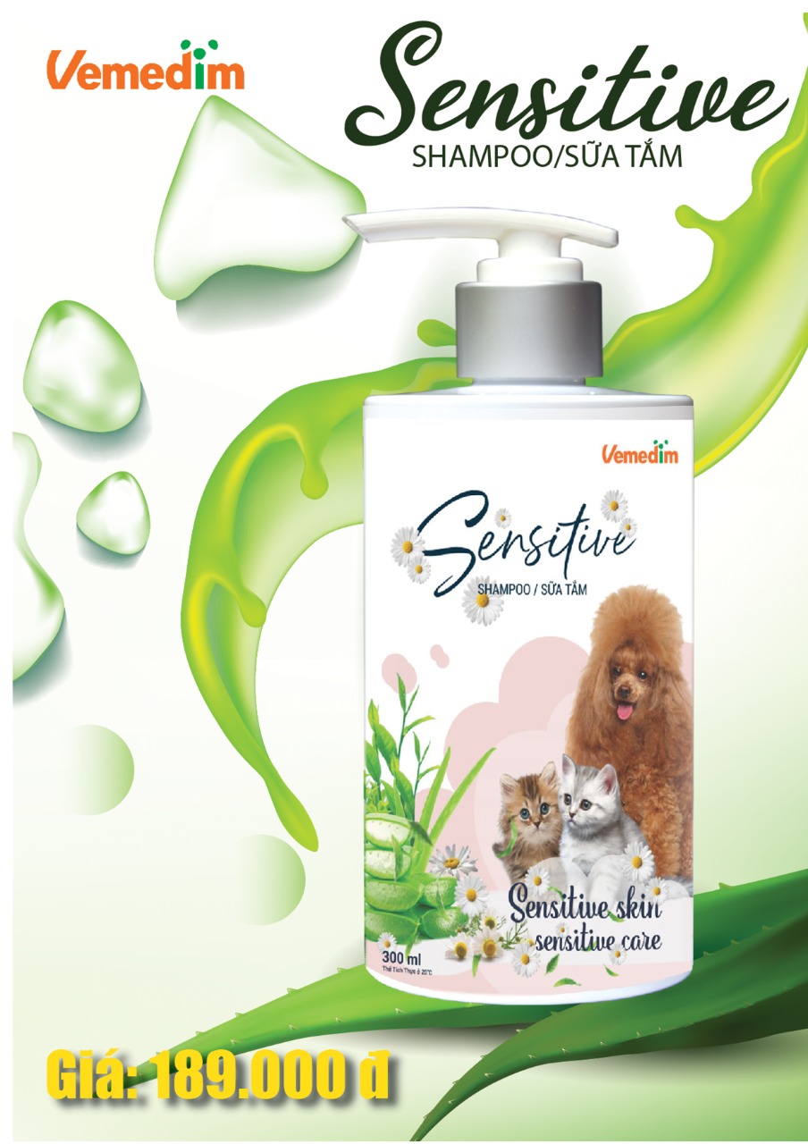 Vemedim Sensitive Shampoo sữa tắm chó mèo có làn da nhạy cảm, giảm rụng lông, mùi thơm lâu và sang trọng, chai 300ml