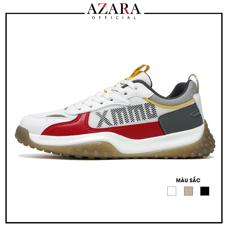 Giày Thể Thao Nam AZARA - Sneaker Màu Trắng - Đen - Xám Ôm chân, Đế Cao Su, Vải Thoáng Khí - G5486