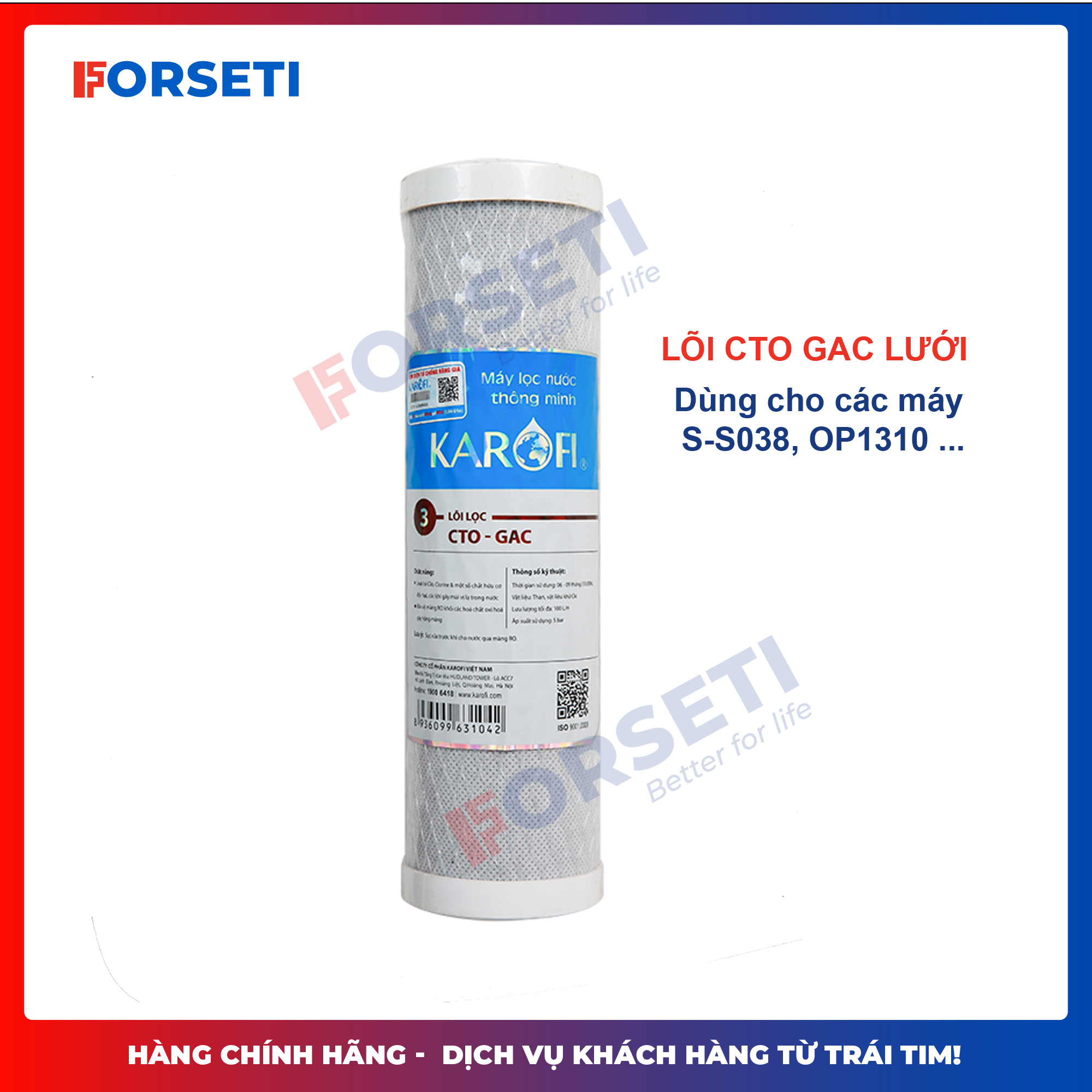 LÕI LỌC NƯỚC  KAROFI SỐ 3 CTO GAC  HÀNG CHÍNH HÃNG (Lõi lọc thay thế dùng ở cốc lọc số 2 máy S-S038) 