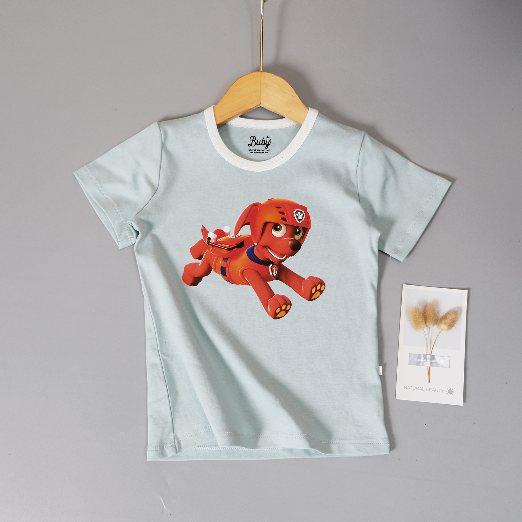 Áo phông trẻ em, In chú chó cứu hộ dễ thương, Chất vải cotton 100% (7-23kg