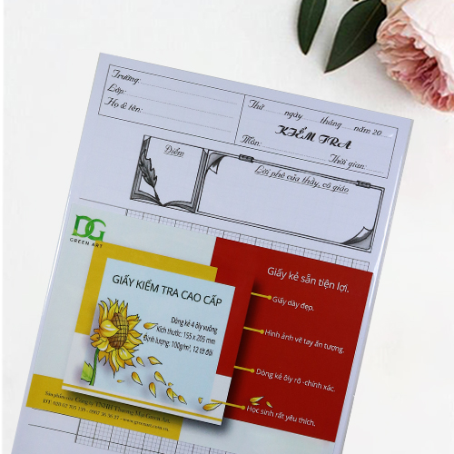 Giấy kiểm tra 4 ô ly - giấy dày đẹp viết êm kẻ ô rõ ràng dùng tiện lợi cho học sinh 12 tờ đôi/xấp, Green Art