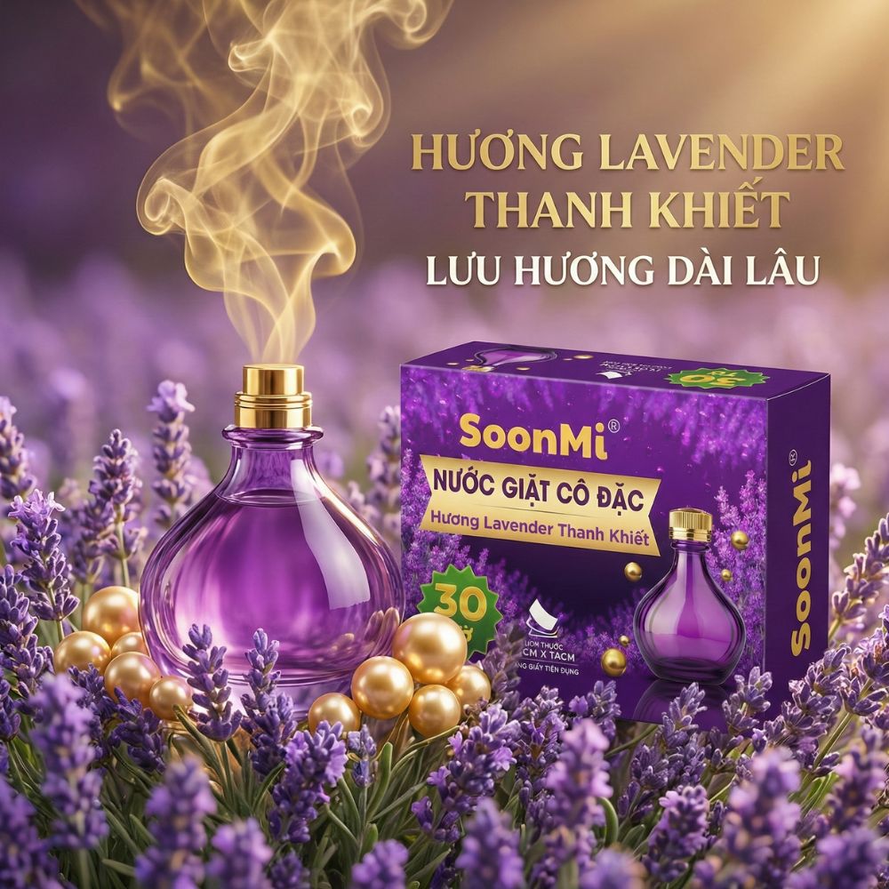 Nước Giặt Cô Đặc SoonMi Hương Lavender - Công Nghệ Giặt Tẩy Thế Hệ Mới (Hộp 30 Tờ) - hàng chính hãng