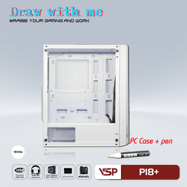 Vỏ máy tính Case VSP P18+ kèm bút dạ quang ~ kính cường lực - Hàng chính hãng TECH VISION phân phối