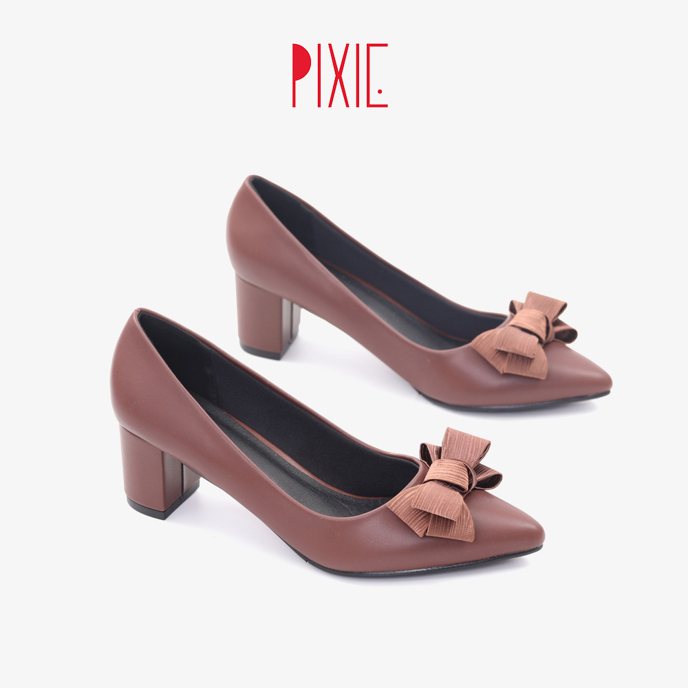 Giày Cao Gót 5cm Đế Vuông Mũi Nhọn Nơ Ấu Pixie P284