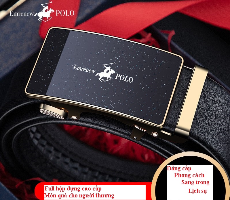 Thắt lưng da nam cao cấp EMRENEW POLO- dây nịt da bò 2 lớp -Full hộp đựng cao cấp