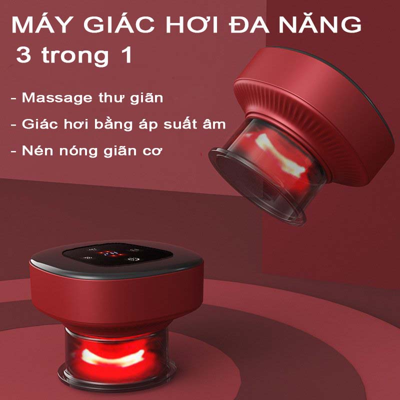 Máy giác hơi cạo gió cầm tay mini - Máy massage thông minh cầm tay , Máy giác hơi đa năng 6-12 cấp độ., massage thư giãn , cạo gió, nhiệt nén nóng giãn cơ , Áp suất âm + Nhiệt giúp tuần hoàn máu, giảm mệt mỏi, giảm đau cơ