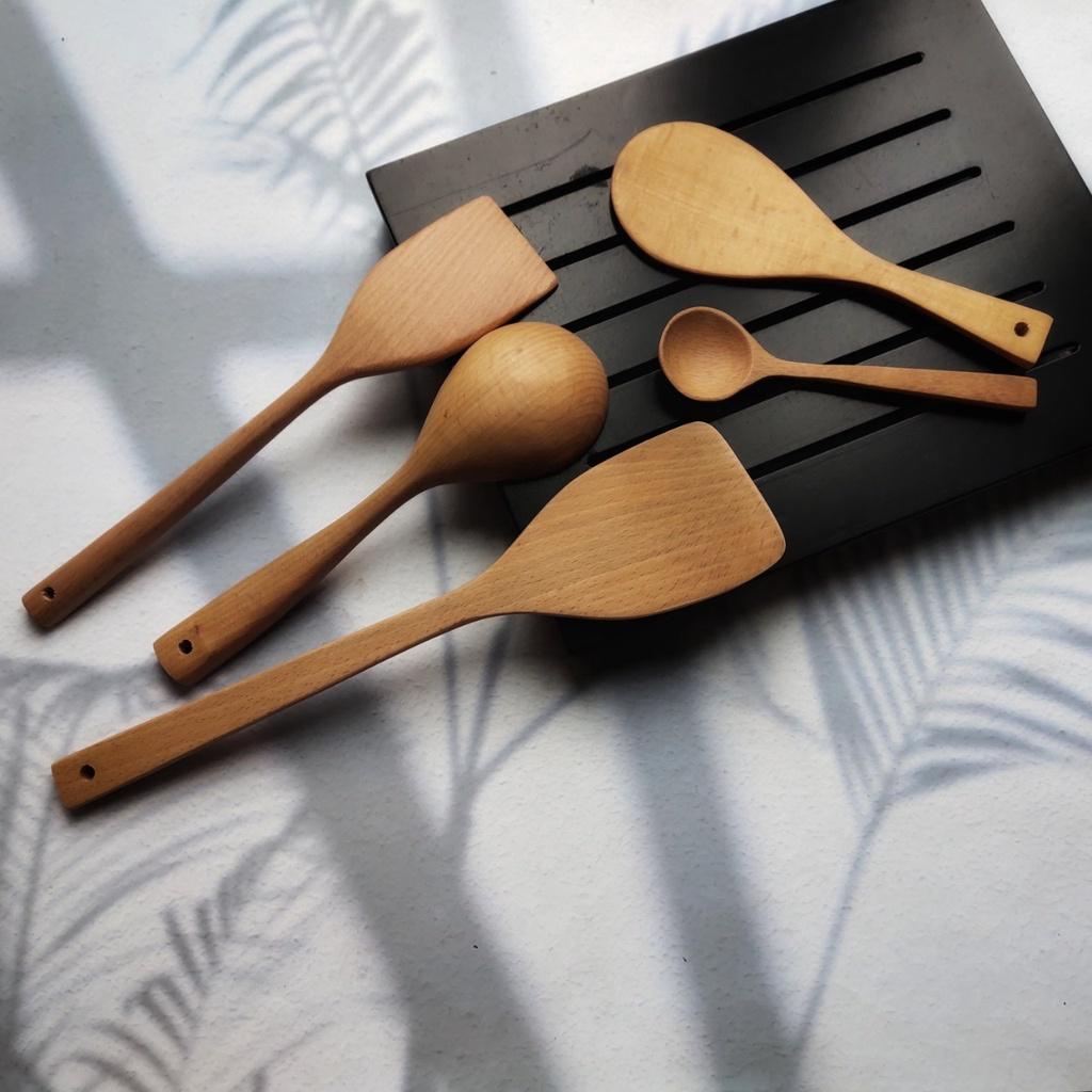Bộ Muôi Sạn Thìa Xào Nấu Gỗ Beech Tự Nhiên