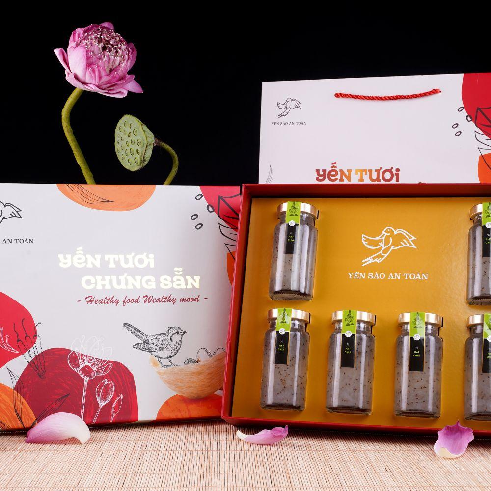 Yến chưng sẵn combo 6 hũ 70ml và 140ml vị hạt Chia tốt cho hệ tiêu hoá ĐẬM ĐẶC YẾN TƯƠI từ Yến Sào An Toàn
