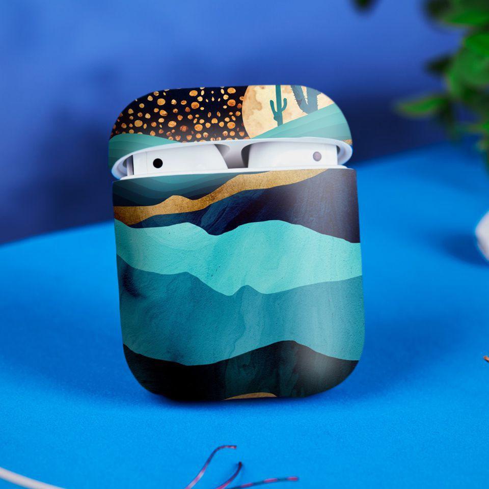 Miếng dán skin cho AirPods in hình Đêm sa mạc Indigo giả sơn mài - GSM175 (AirPods ,1 2, Pro, TWS, i12)