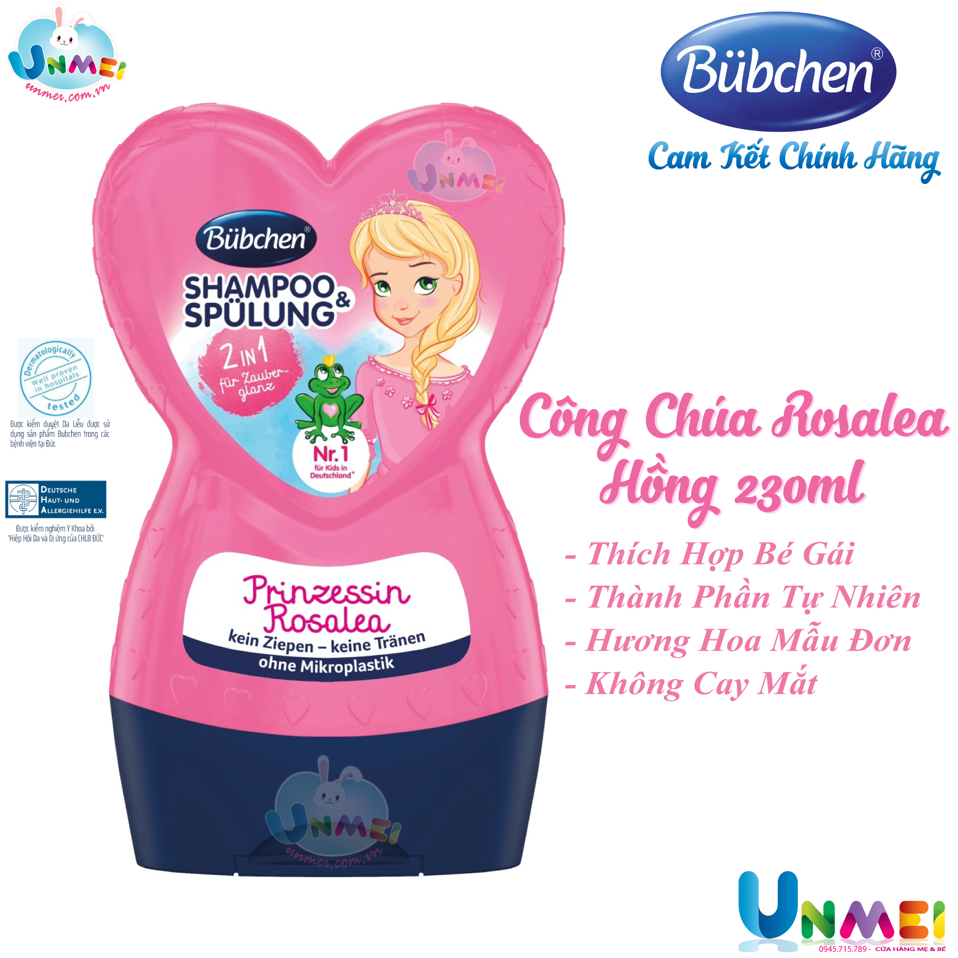 Dầu Gội Và Xả 2 Trong 1 Cho Bé Gái Bubchen Rosalea (230ml) - N