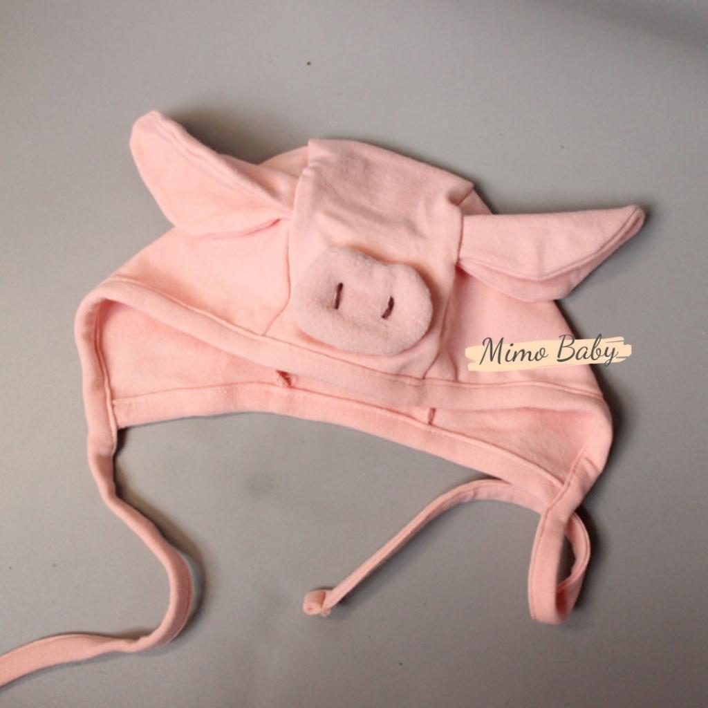 Mũ cotton buộc dây hình heo hồng dễ thương cho bé Mimo Baby MD154