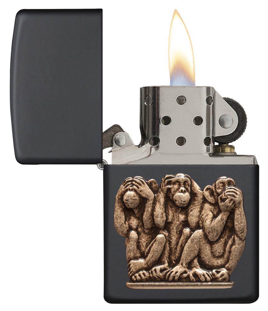 Bật Lửa Zippo Three Monkeys Black Matte 29409