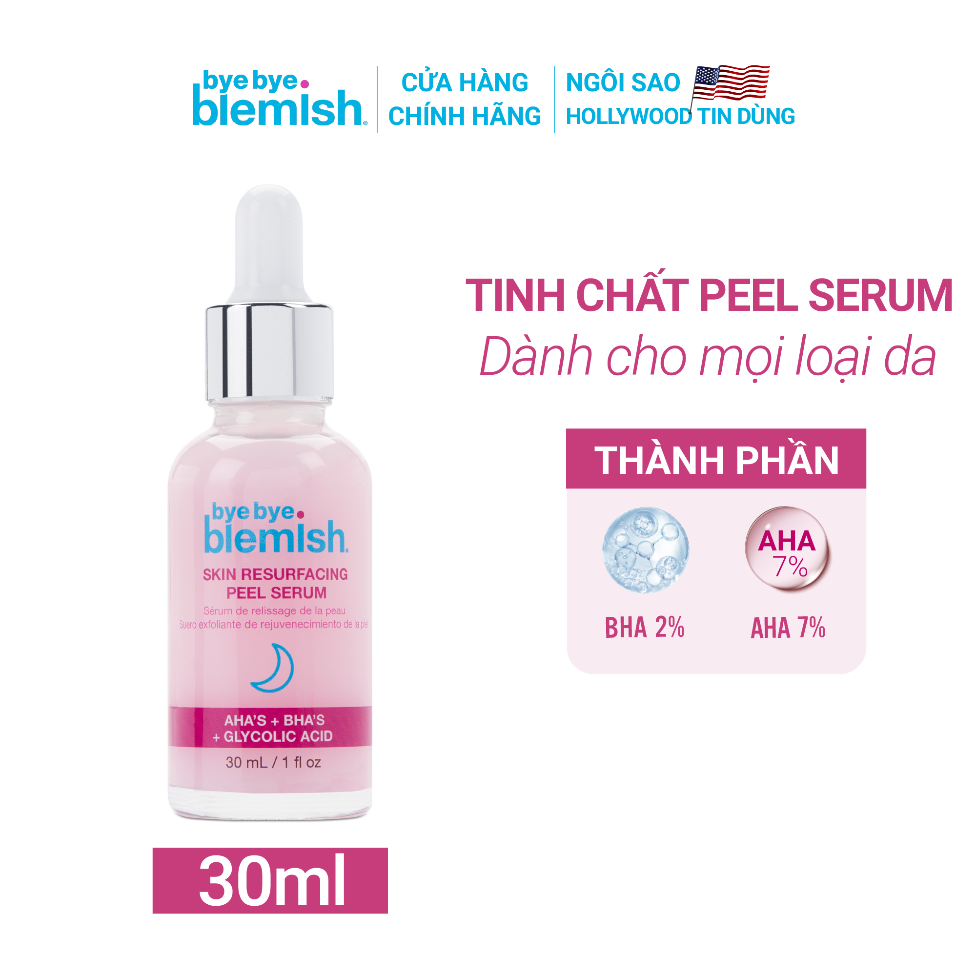 Bộ sản phẩm Chấm mụn và Tinh chất Peel da AHA + BHA Bye Bye Blemish giúp giảm mụn sưng đỏ, mờ vết thâm và tái tạo làn da