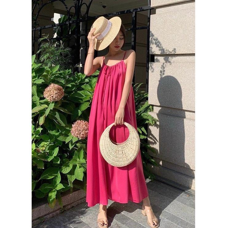 ĐẦM MAXI HỒNG 2 DÂY - L