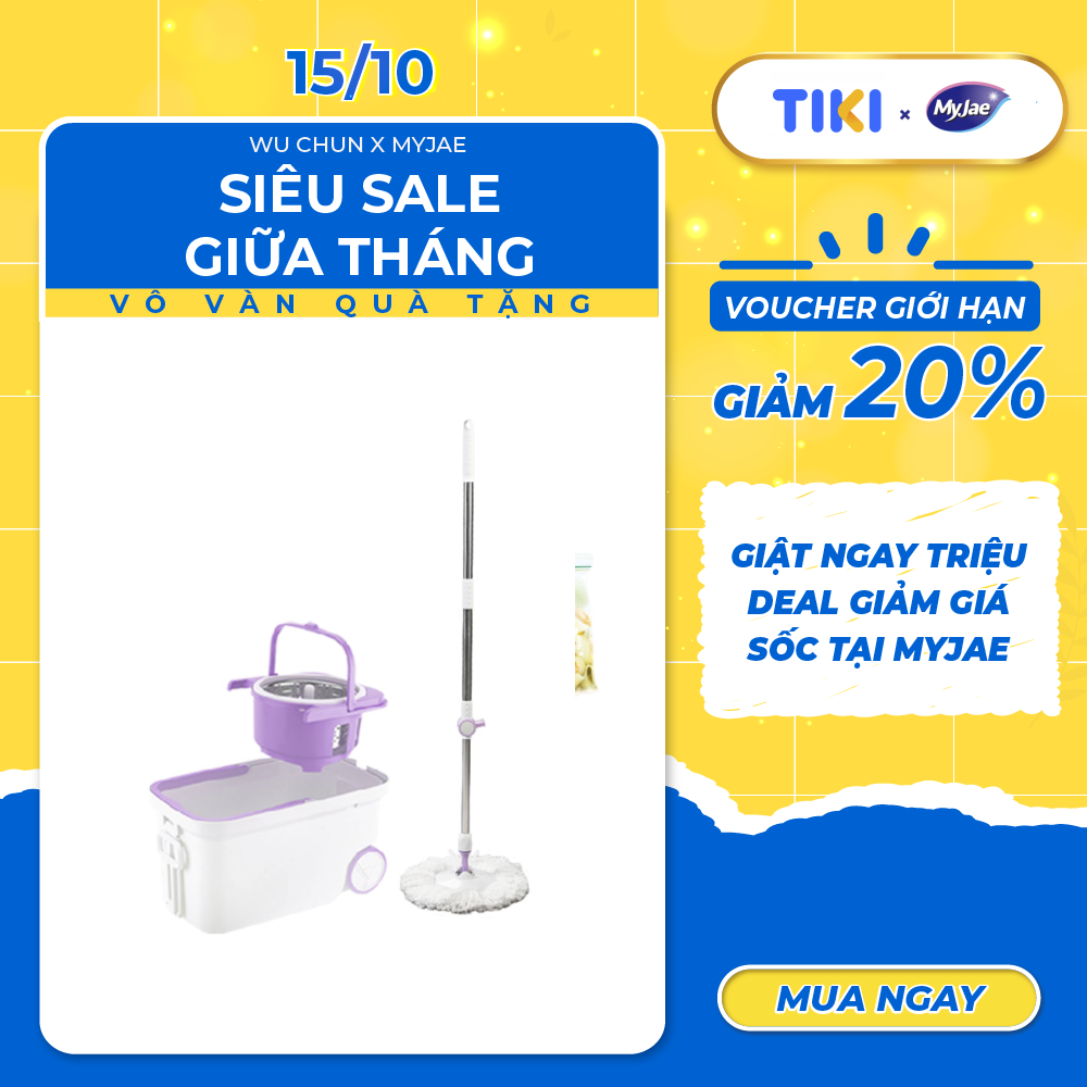 [Tặng Bông Lau] Bộ Lau Nhà MyJae Đài Loan Sợi Microfiber Xoay Siêu Tốc 360 Độ Thông Minh 129.5cm