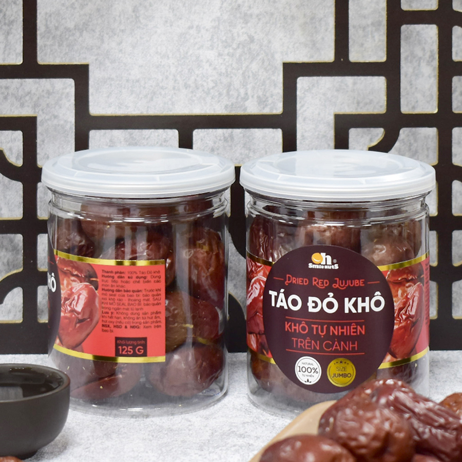 Táo Đỏ Khô Tân Cương Oh Smilenuts nhập khẩu _ Trọng lượng 125g/250g/260g - Táo đỏ Tân Cương CAO CẤP, Quả siêu to size Jumbo, táo đỏ chín khô tự nhiên, hàng tuyển chọn