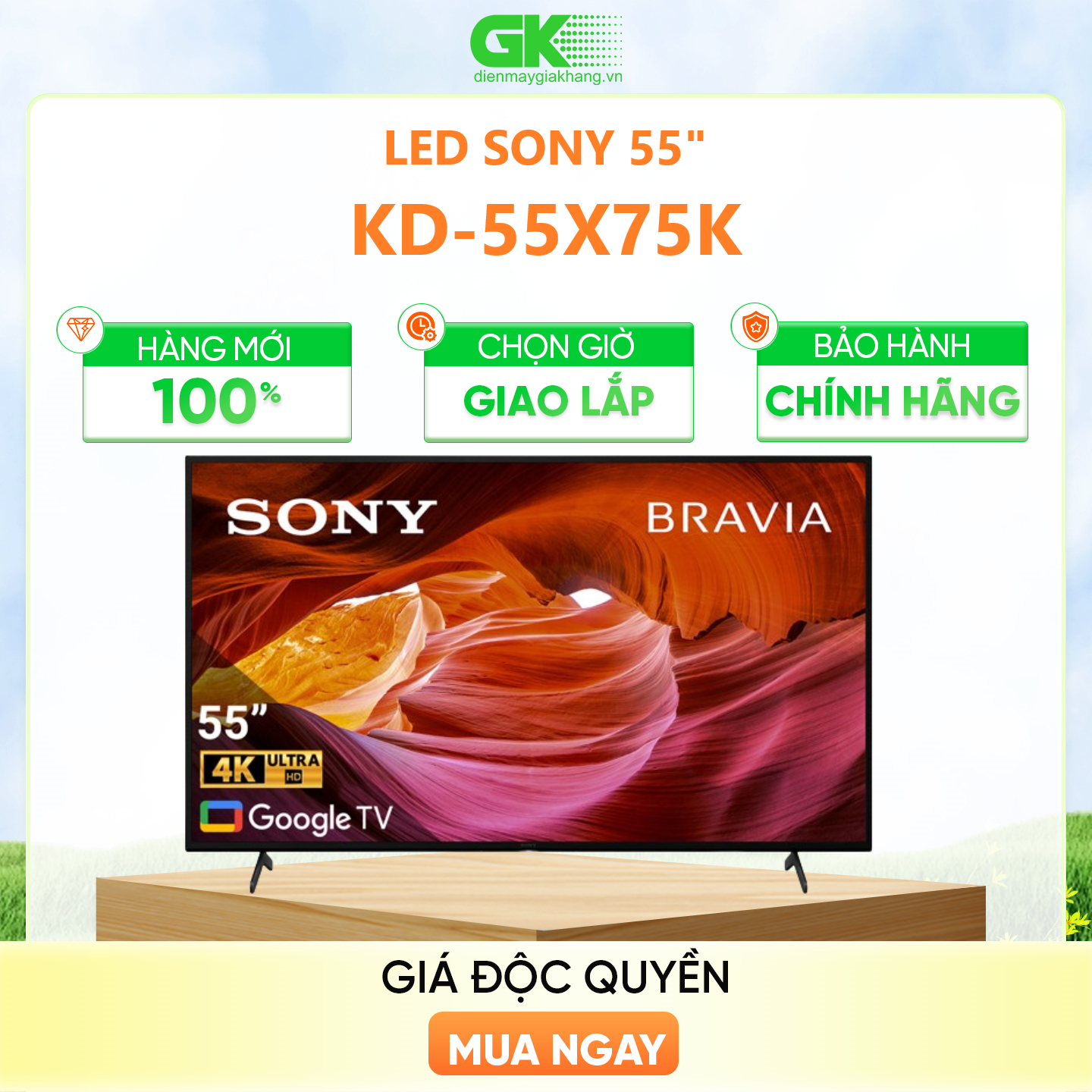 Google Tivi Sony 4K 55 inch KD-55X75K VN3 - Hàng chính hãng