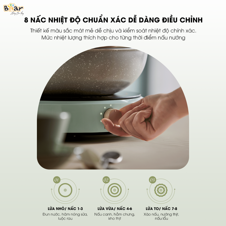 Bếp Điện Từ Bear Đa Năng 8 Mức Nhiệt Thích Hợp Đa Số Các Loại Nồi Mặt Bếp Làm Từ Gốm Thủy Tinh Cao Cấp SB-BT21W - Hàng Chính Hãng