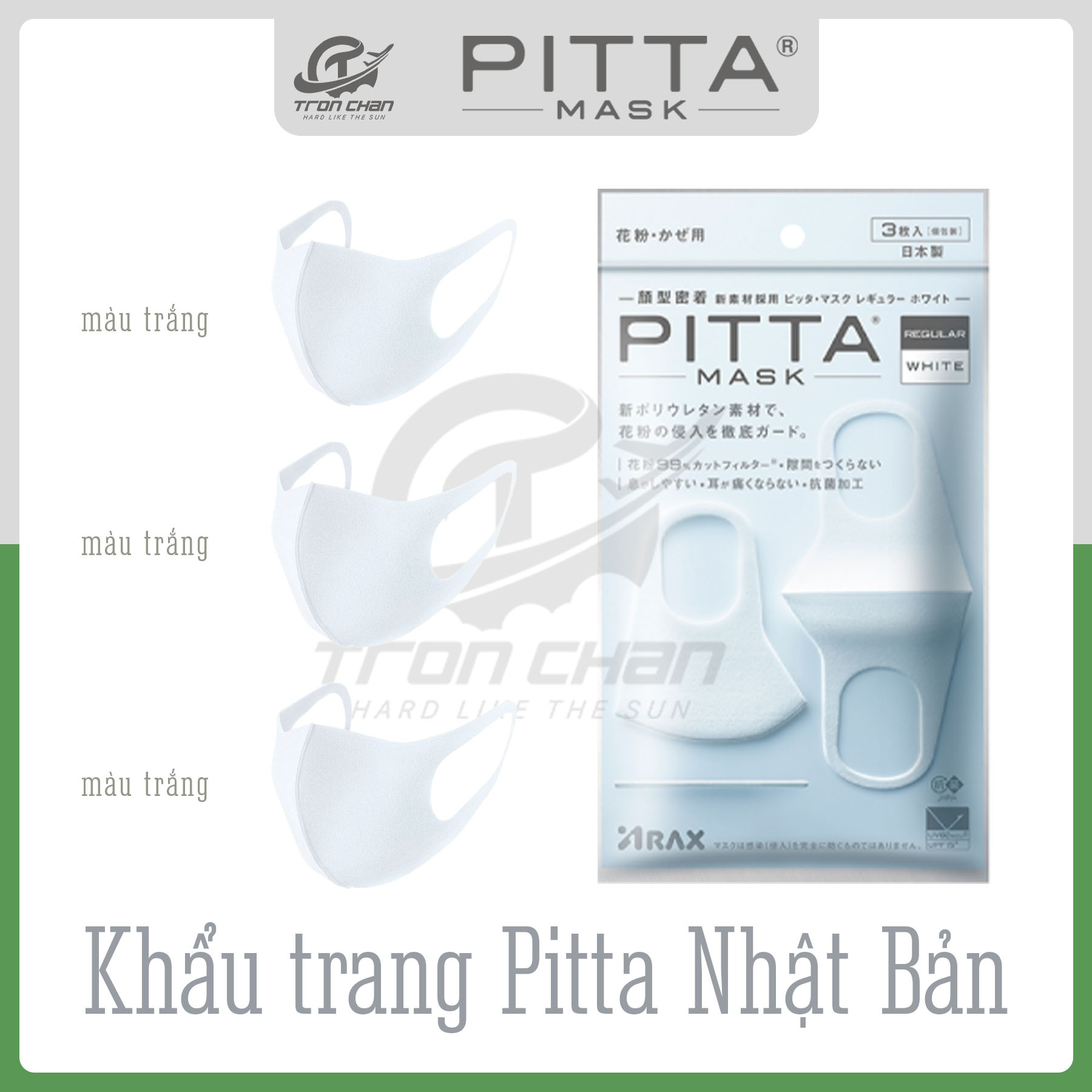 Hình ảnh KHẨU TRANG PITTA MÀU TRẮNG SIZE REGULAR (GÓI 3 CÁI)