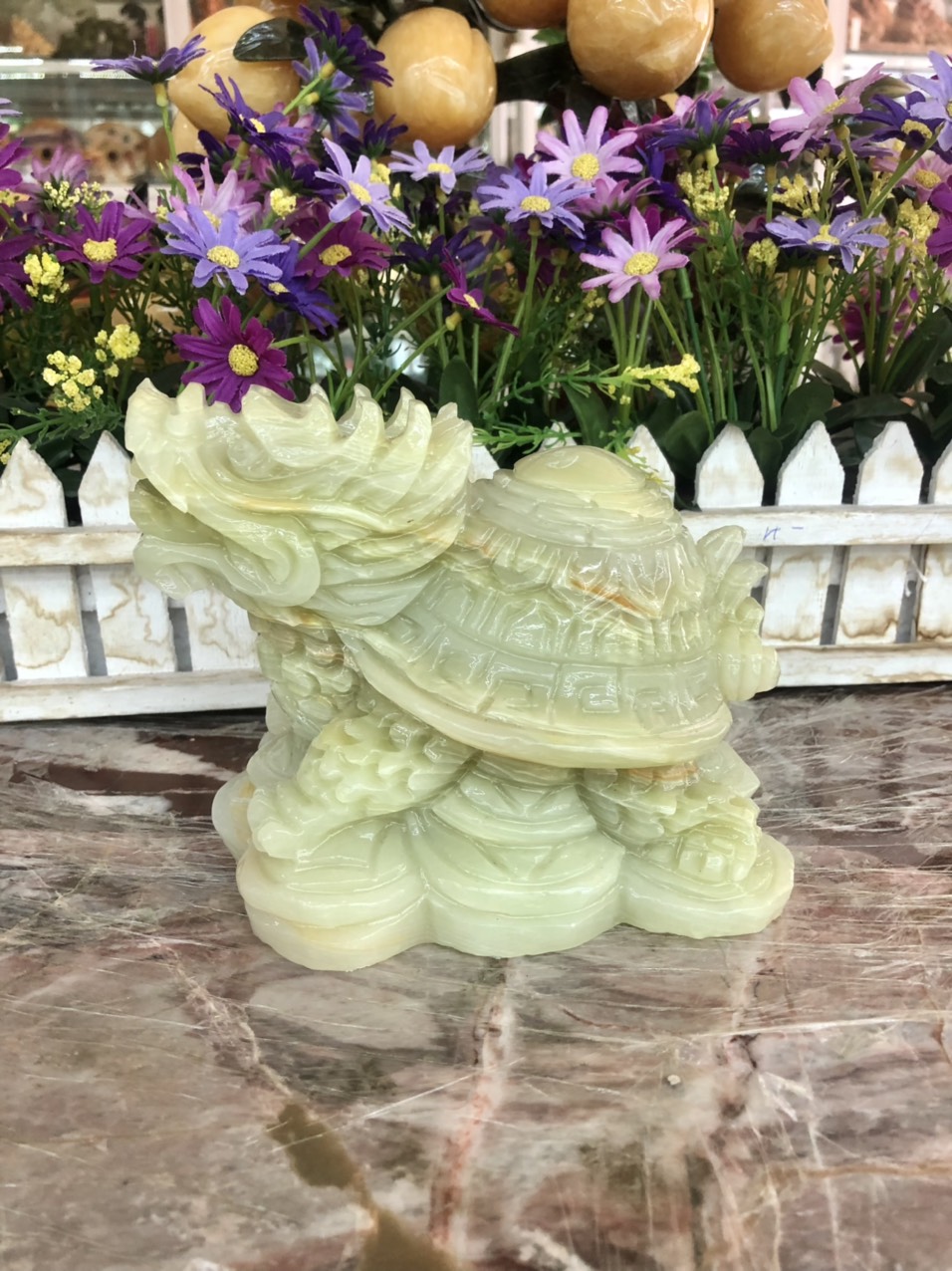 Tượng Long Quy ( Rùa đầu Rồng ) phong thủy đá ngọc Onyx đặt bàn thờ, bàn làm việc - Dài 15cm