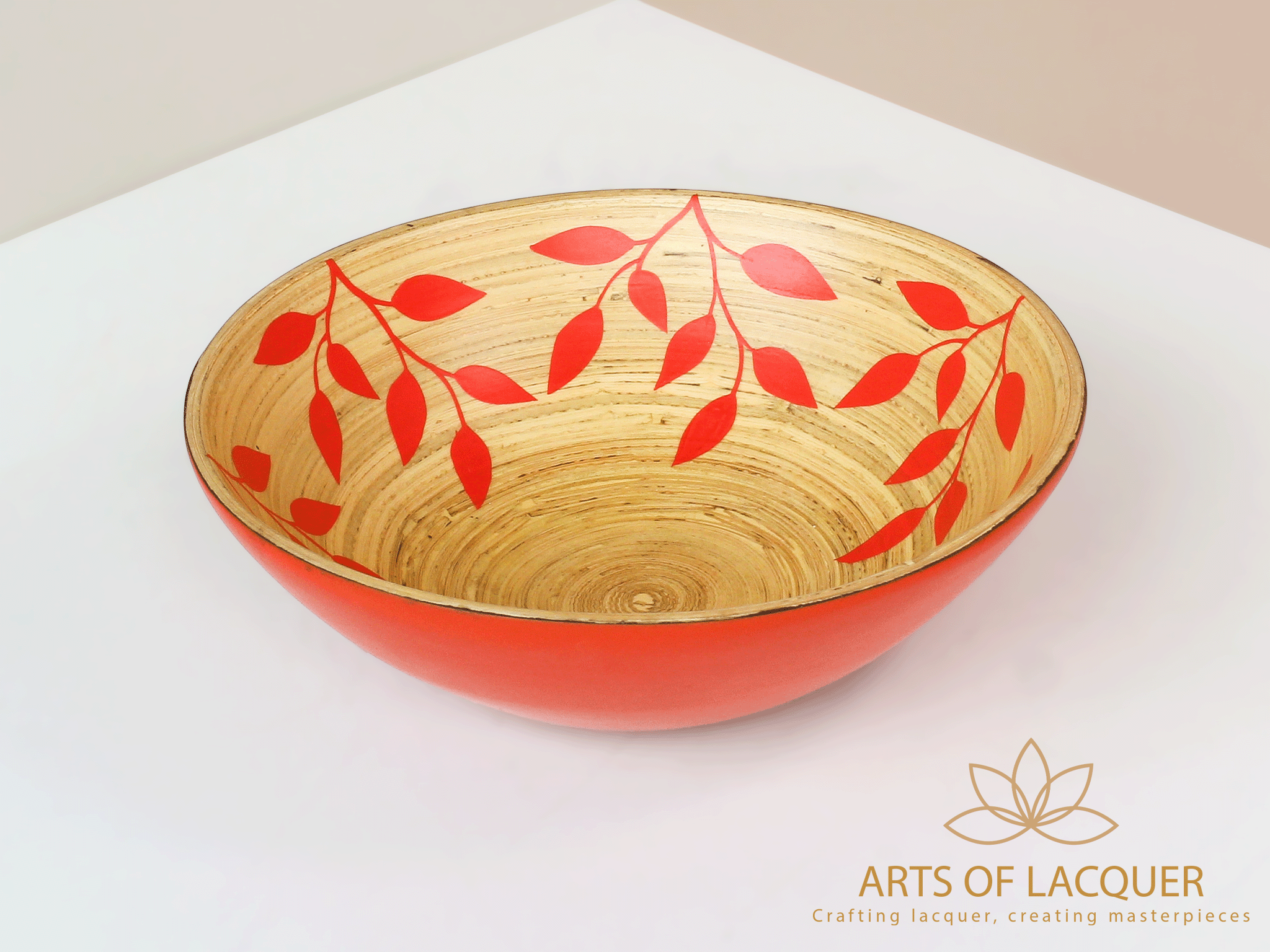 Bát Sơn Mài Đỏ Họa Tiết Lá