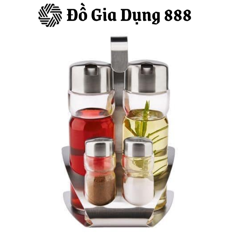 Set Đựng Gia Vị 4 Món ERNESTO, Chất Liệu Thủy Tinh, Nắp Thép Không Gỉ, 33ml, Nhập Đức