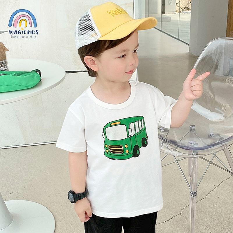 Áo thun cộc tay cho bé 2 3 4 5 6 7 tuổi cotton in hình xe co giãn thoáng mát