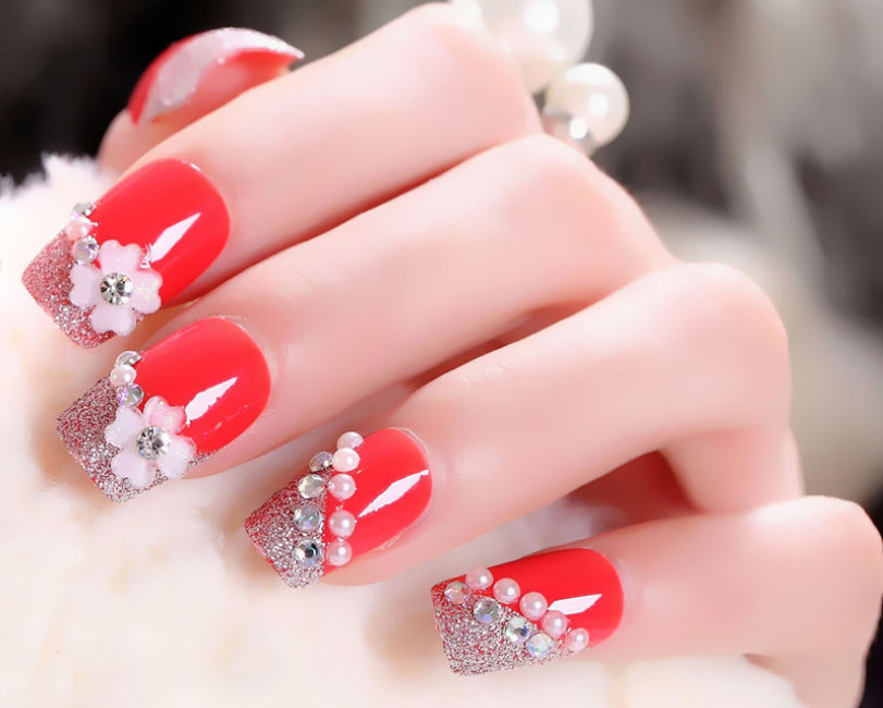 Móng tay giả nail thời trang đính đá - Bộ 24 móng