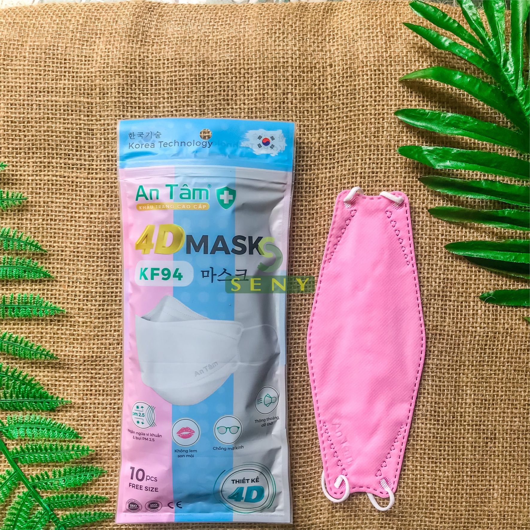 Khẩu trang kf94 hàn quốc 4 lớp kháng khuẩn 4d mask không sù lông 10 cái An Tâm