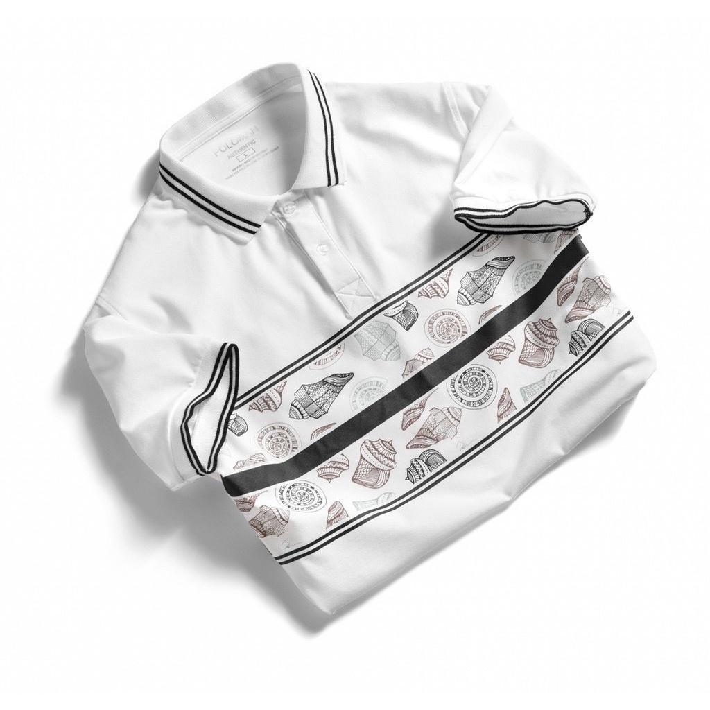 Áo polo nam thời trang FASHION EKING CLOTHING x HOKO thiết kế phối màu trắng sọc hoa văn - chất liệu Poli Cá Sấu Xịn Sò